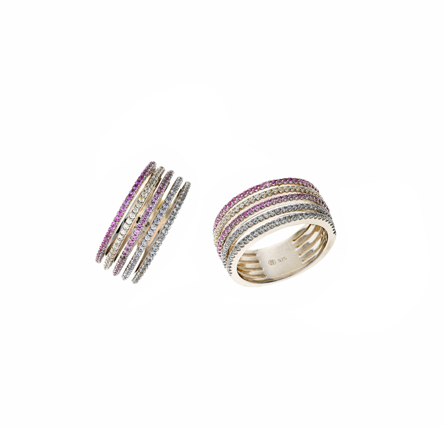 Anell de plata rodi i circonites multicolor | ANOR720239
