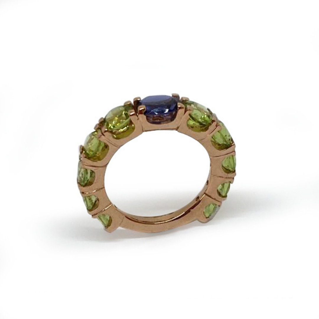 ANILLO ORO ROSA CON TOPAZ LONDON CENTRAL Y PERIDOTOS
