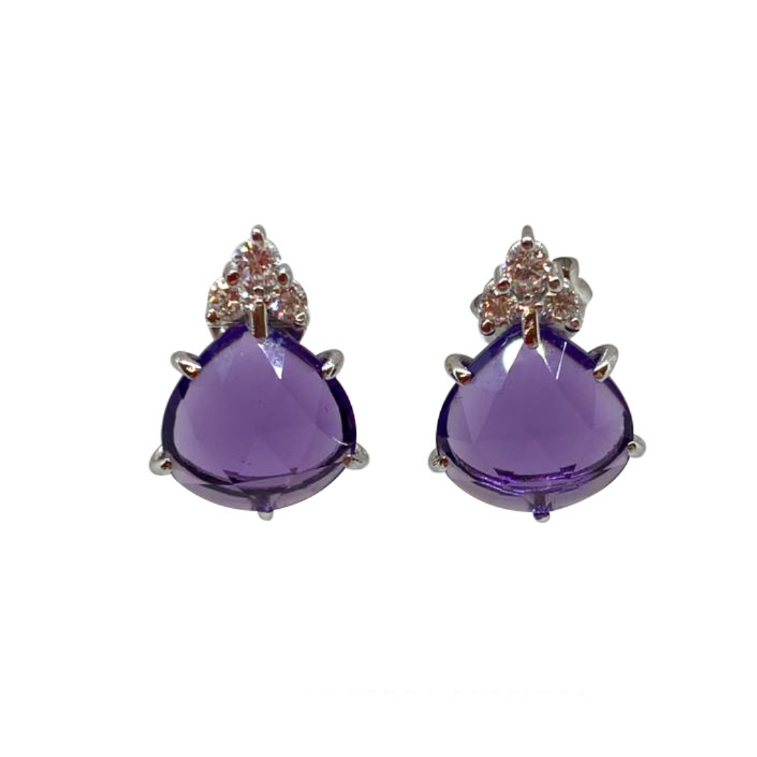PENDIENTES CON BRILLANTES Y AMATISTA