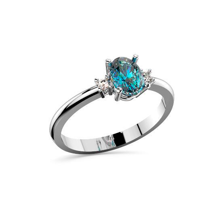 Anell or blanc, aiguamarina i diamants als laterals