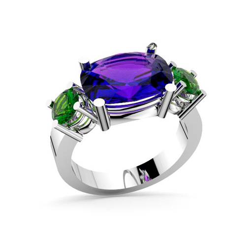Anell or blanc, tanzanita i peridot